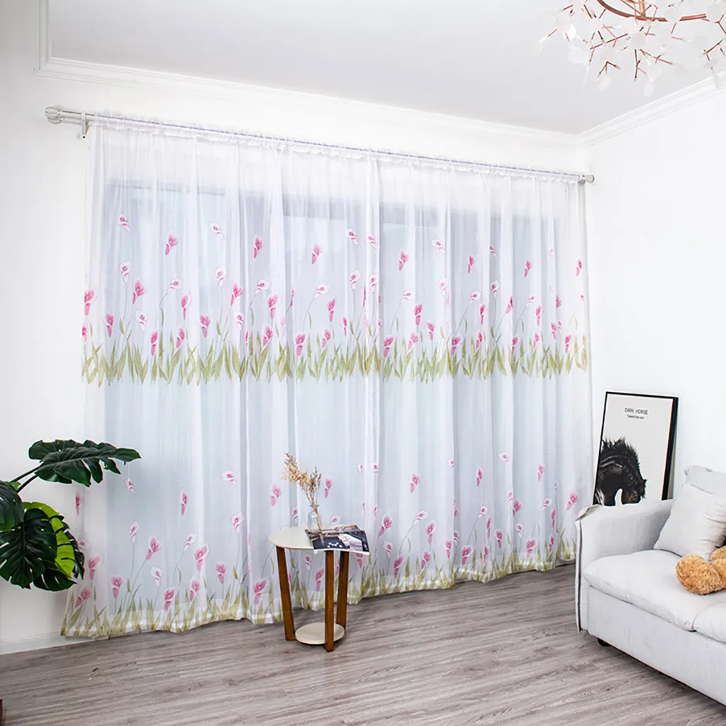 Простая занавеска с листьями тюль для обработки окон драпировка 1 панель ткани