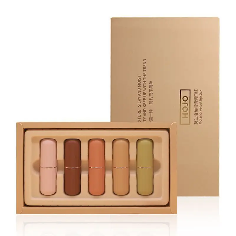 

HOJO 5Pcs/Set Red Velvet Lipstick Matte Silky Touch Moisturize Long Lasting Waterproof Nude Makeup Professional Cosmetics