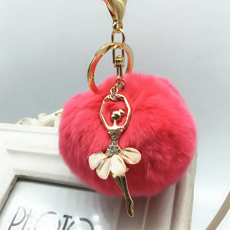 

Ballet girl Women Chaveiro Angel Keychain 8cm Fur Pom Pom Key Chain Faux Rabbit Hair Bulb Bag Ornaments Fox Ball Pendant 2020