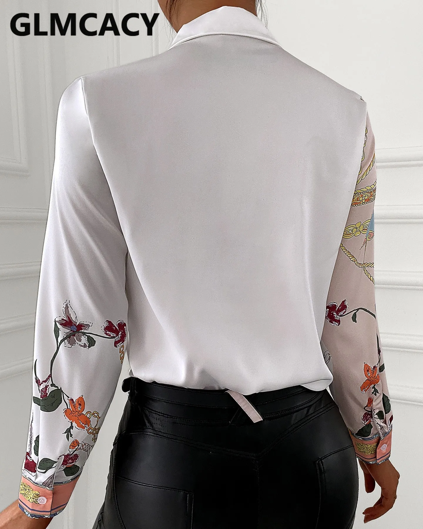 

Women Scarf Print Button Front Satin Shirt