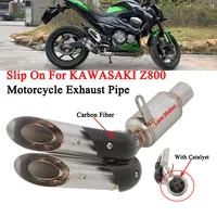Slip On For Kawasaki Z800 Z 800 Motorcycle Exhaust Escape Modified Double Hole Motorcross Muffler With Catalyst Mid Link Pipe