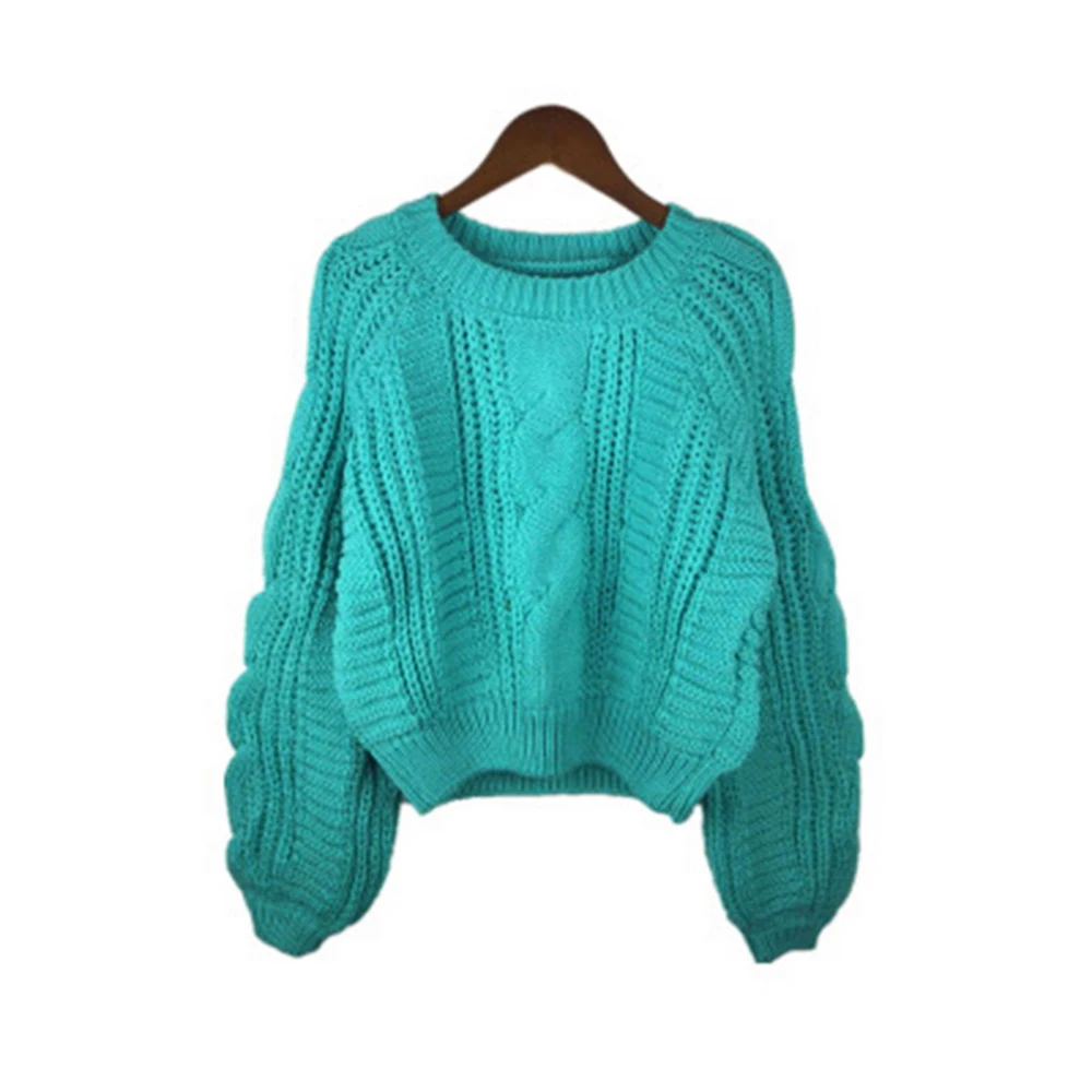 style1 green2 Новинка, вязаный женский свитер, пуловер и джемперы, яркие цвета, Harajuku, шикарный короткий свитер, твист, пуловер - Цвет: style1 green2