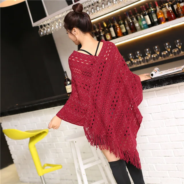Асимметричное пончо и накидки Весенняя женская Свободная вязаная крючком