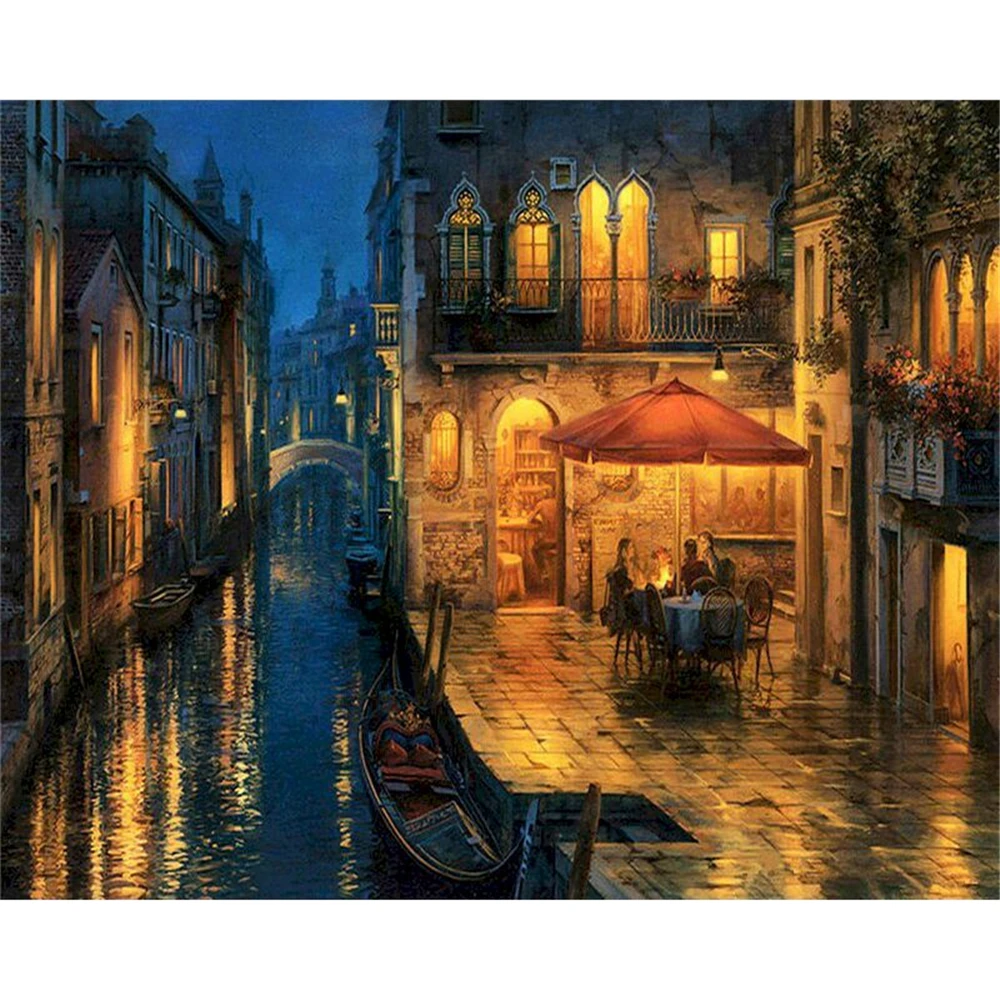 

Landscape Night Printed Canvas 11CT Cross Stitch DIY Embroidery Full Kit DMC Threads Handicraft Sewing Needlework Jewelry
