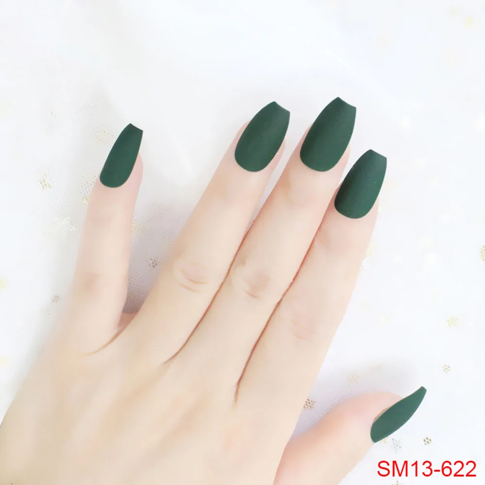 Цветные накладные ногти матовые с полным покрытием искусственные средней