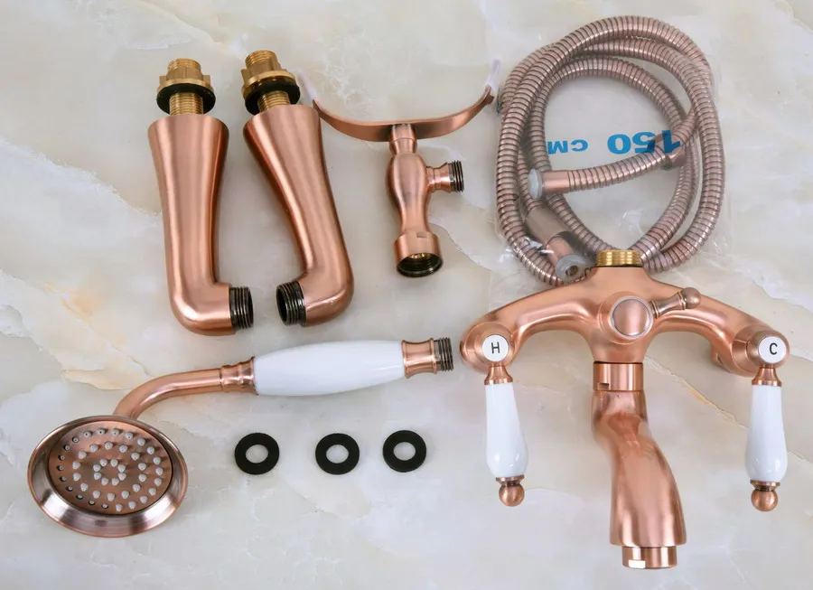 Античный красный медный смеситель для ванны с двумя ручками в телефонном стиле