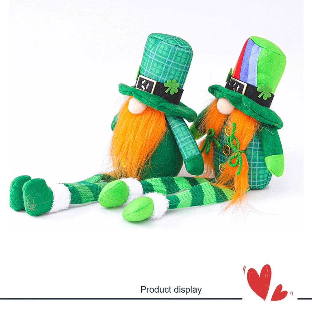 

St. Patrick's Day Gnome Decor Faceless Doll Ornaments Hat Long Legs Holiday Gnomes Plush for Irish Festival Green Leaf Festival