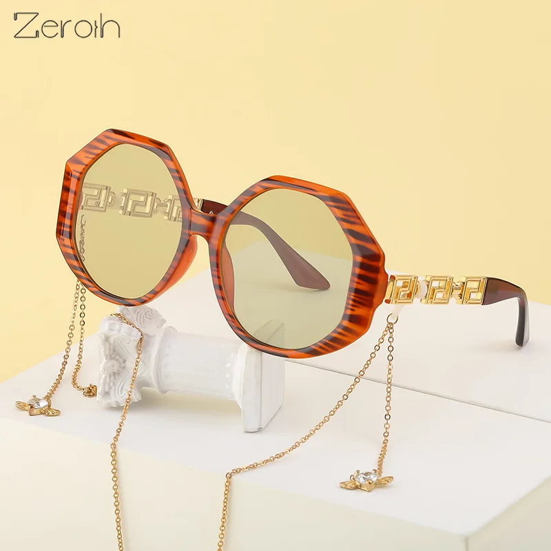 

Fashion Polygonal Sunglasses Women Glasses Retro Sunglass Female Eyewear UV400 Sun Glass Gradient Shades with Chain