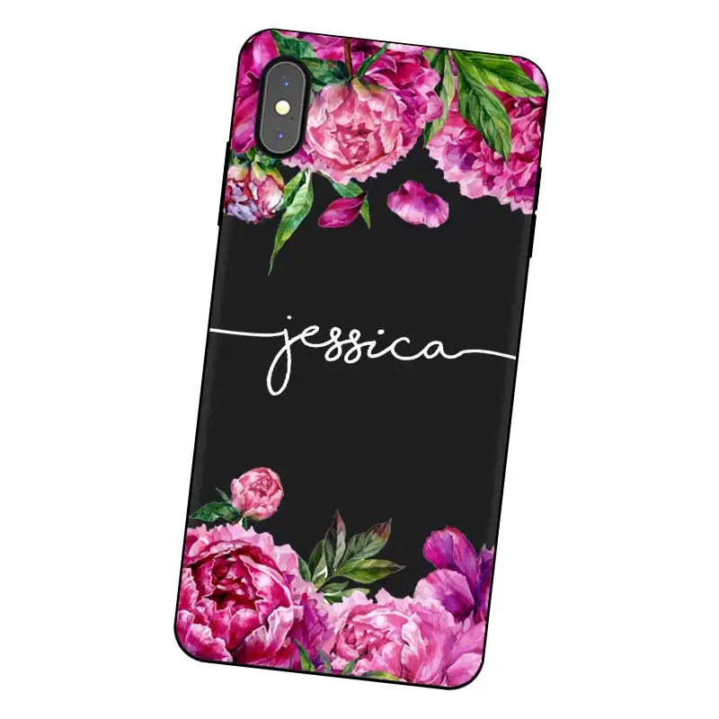 Flower heart Custom DIY Name Text Black Soft TPU Silicone Phone Case Cover For iPhone 11 Pro X XR XS MAX 5 6 6S 7 8 Plus |