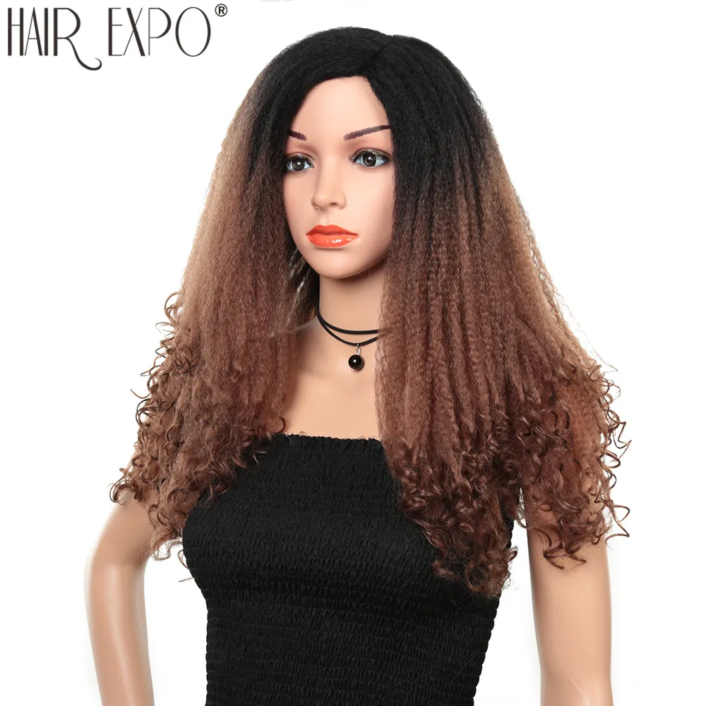 

Парики из кудрявых синтетических волос, 22 дюйма, для чернокожих женщин, 180% плотность, без клея, омбер, повседневный макияж, новые парики для в...