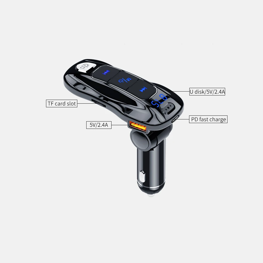 Fm Transmitter Bluetooth-compatible 5.0 PD Car Kit QC 3.0 Fast Charger Support U disk TF card voltage detection MP3 Player | Автомобили и