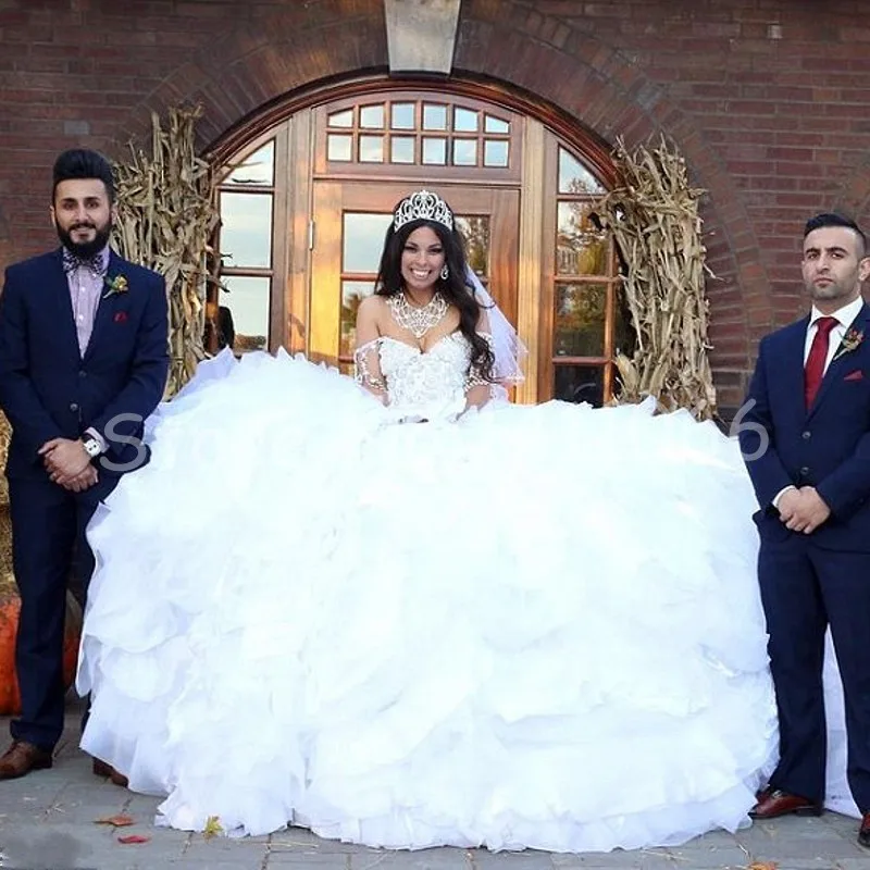 Роскошное бальное платье Vestido De Noiva свадебное сексуальное блестящее белое