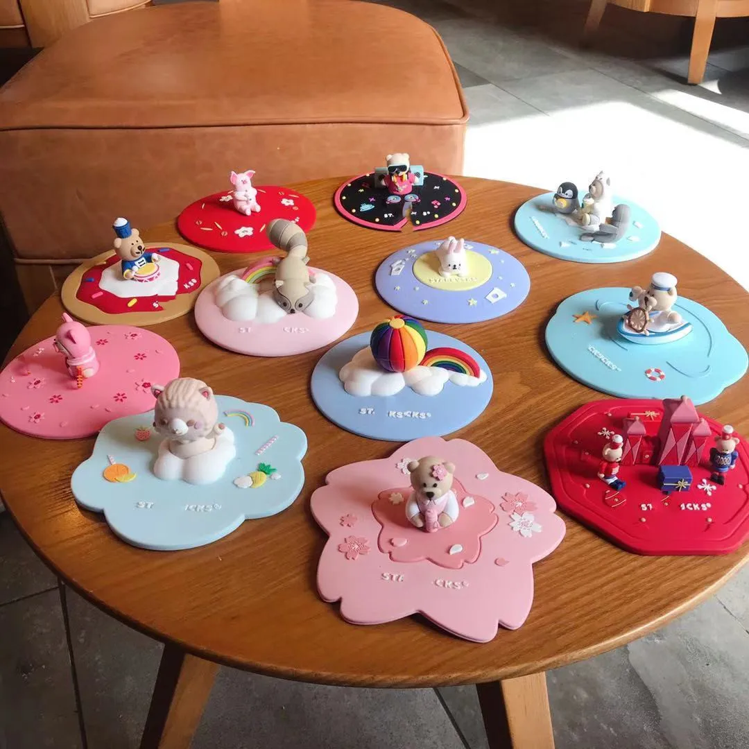 

Starbuck 3D Cartoon 50 Kinds of Cute Silicone Cup Lid Heat Resistant Waterproof Seal Lid Dustproof Coffee Cup Lid with LOGO