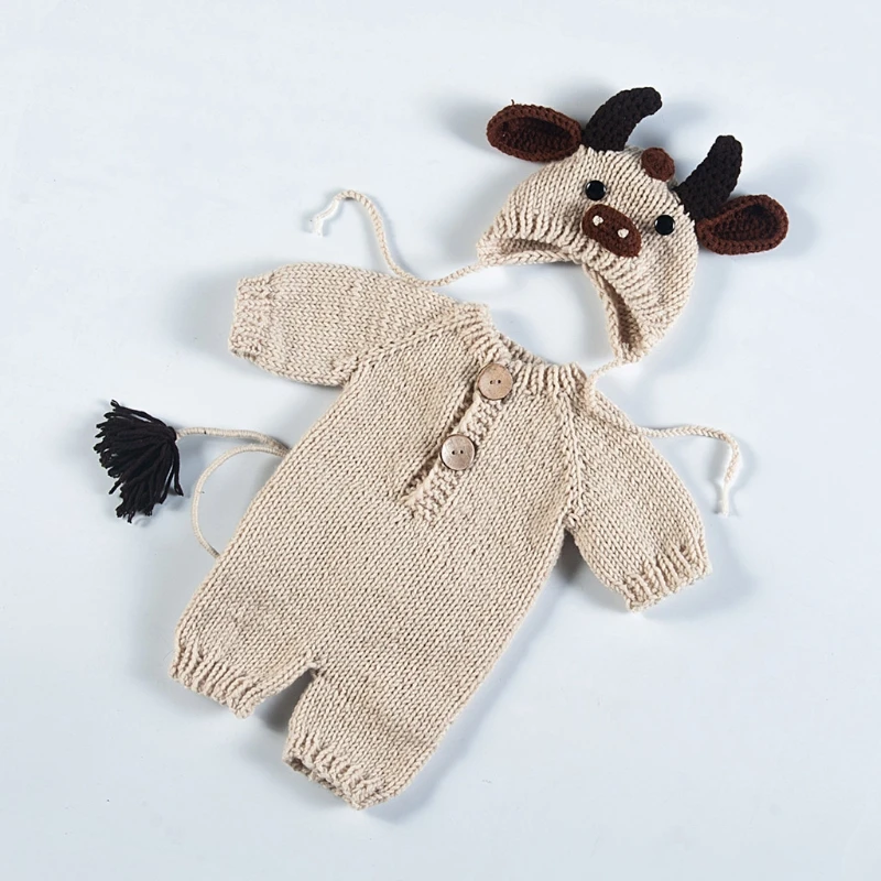 

2 Pcs Knitted Baby Hat Romper Set Newborn Photography Props Outfit Infants Photo Shooting Clothing