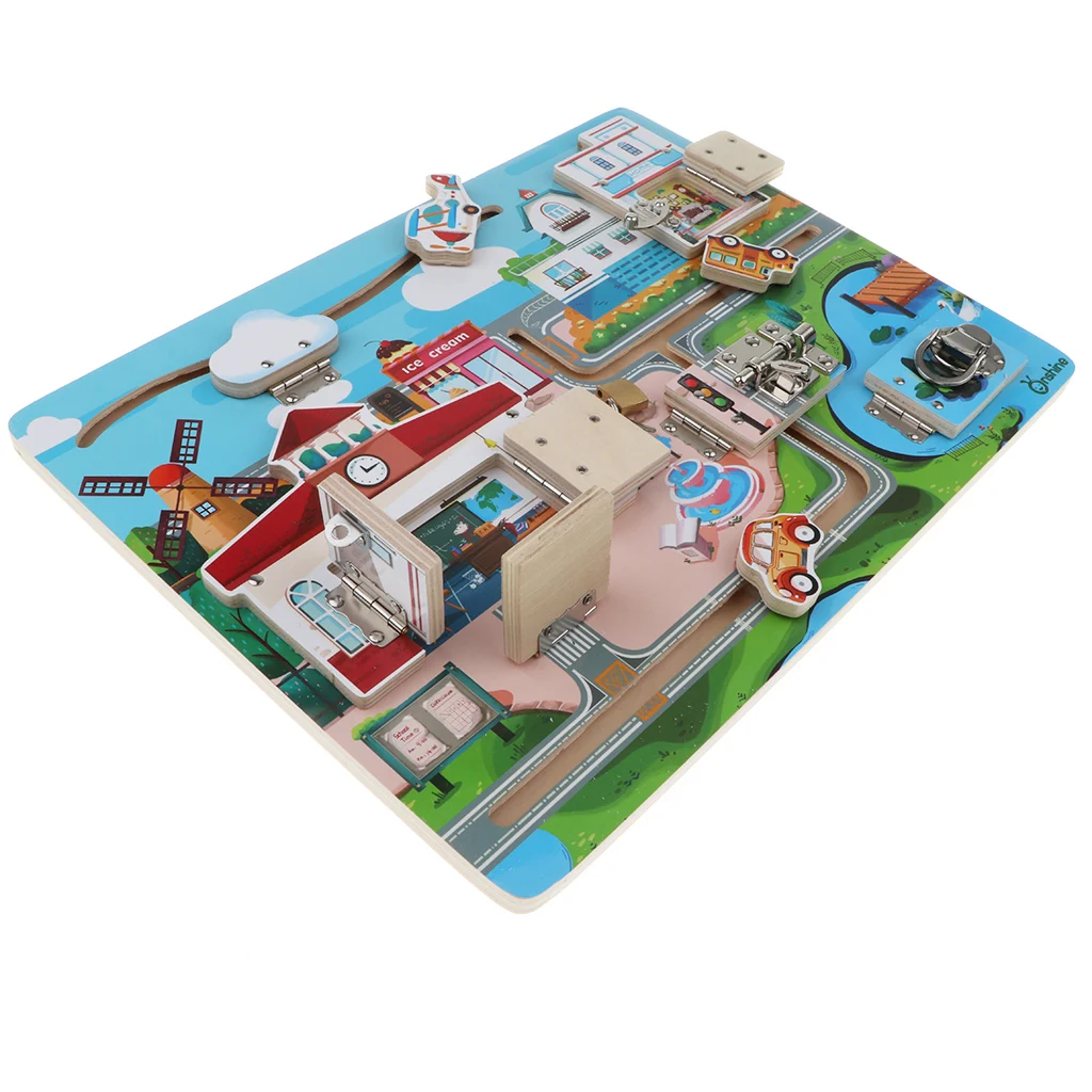 

Fun Open Locks Latch Board Puzzle Wooden Educational Toy for Kids Baby Gift
