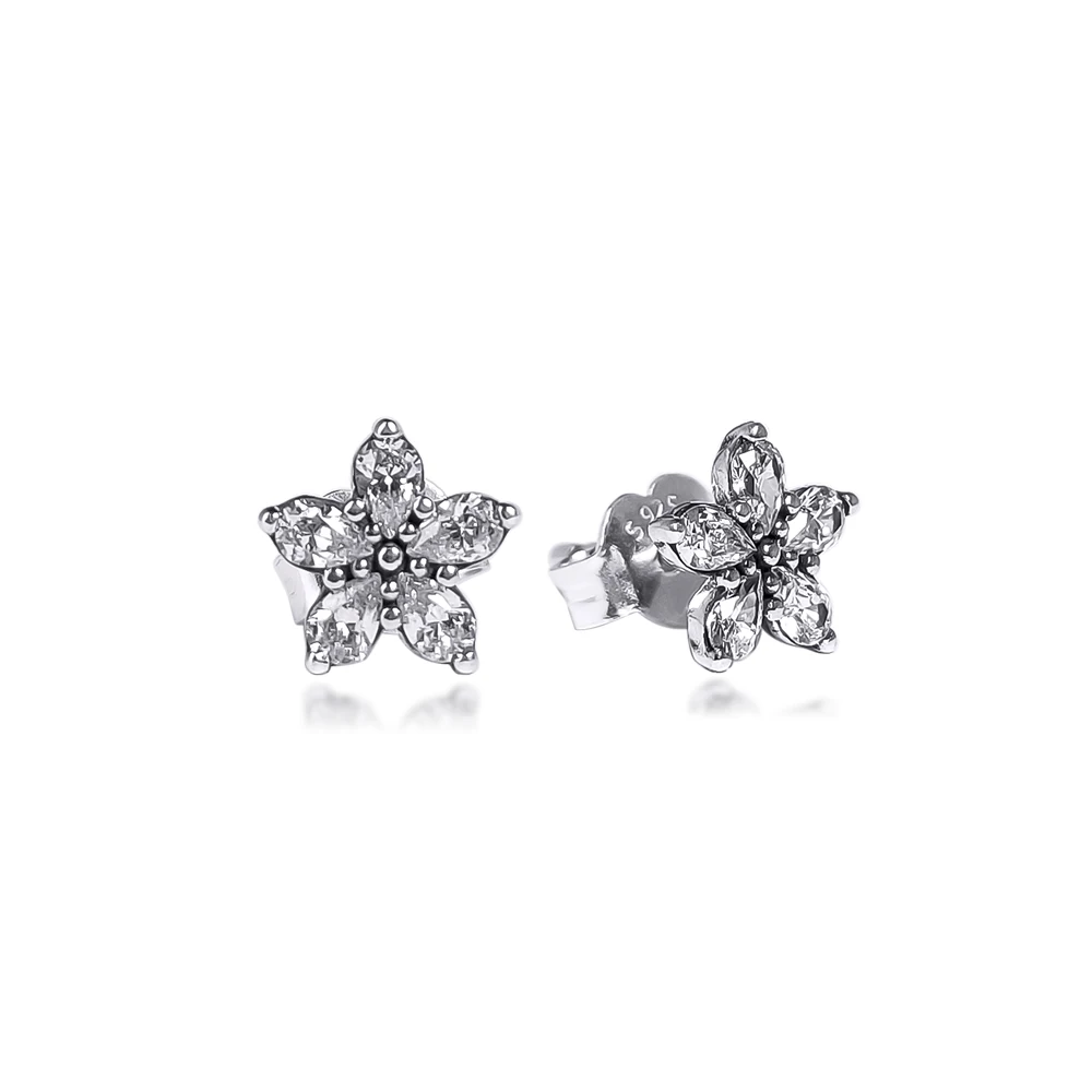 

CKK Sparkling Snowflake Stud Earring Sterling Silver Jewelry 100% 925 Silver Women Brincos Pendientes Aretes