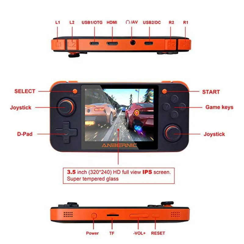 2020 портативная игровая консоль RG350 Ретро бесплатно с 32G tf-картой IPS экран видео