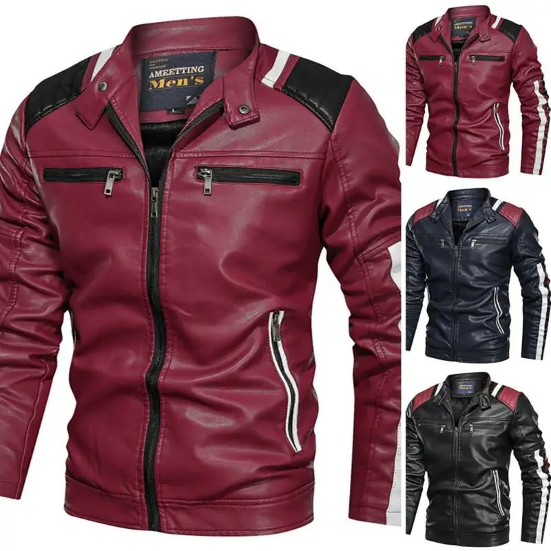

Mens PU Leather Motorcycle Biker Jacket Vintage Cafe Racer Coat Outwear