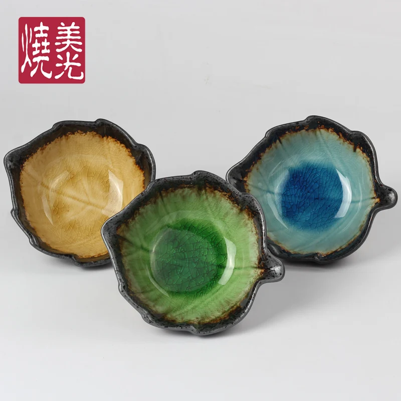 

Ice cracked glaze ceramic bowl cracked glaze leaf shaped bowl salad bowl salad bowl porcelain Japanese seaweed bowl snack bowl