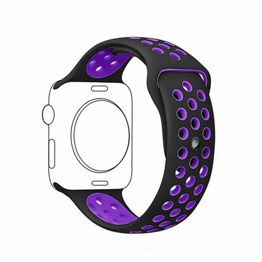 Дышащий силиконовый ремешок для часов для Apple Watch ремешок 5 4 3 2 1 38 мм 42 мм спортивный резиновый ремешок для часов Nike+ iwatch 40 мм 44 мм - Цвет ремешка: Black purple