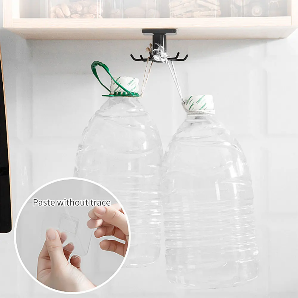 360 Degrees Rotated Kitchen Hooks Self Adhesive 6 Hooks Home Wall Door Hook Handbag Clothes Ties Bag Hanger Hanging Rack
