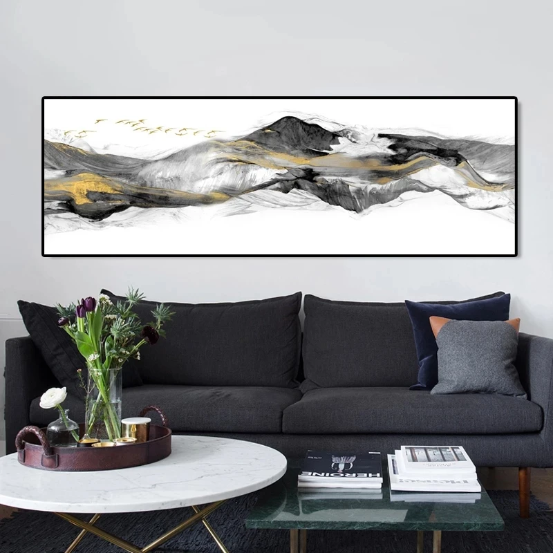 

Modern Abstract Landscape Oil Painting on Canvas Posters and Prints Wall Art Golded Mountains Pictures for Living Room Decor