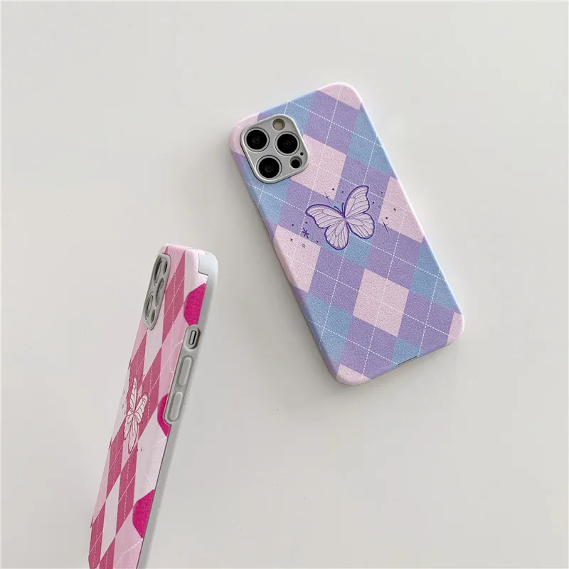 

Lattice Butterfly Phone Case For iPhone 12 Pro Max XR X XS Max 7 8 Plus 11 Pro Max Matte Leather Shockproof soft Back Cover