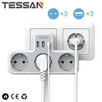 Настенная розетка TESSAN с 3 розетками переменного тока и 3 USB-портами, USB-адаптер 6 в 1 с защитой от перегрузки для смартфона, планшета