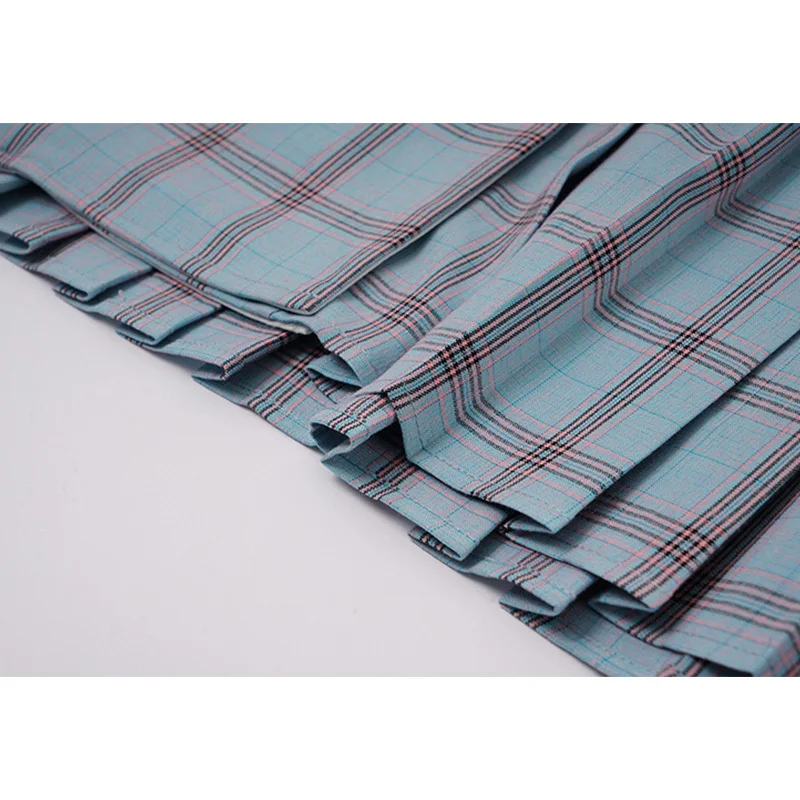 

[EAM] Women Blue Contrast Color Big Size Plaid Pleated Dress New Lapel Short Sleeve Loose Fit Fashion Spring Summer 2021 1DD8387