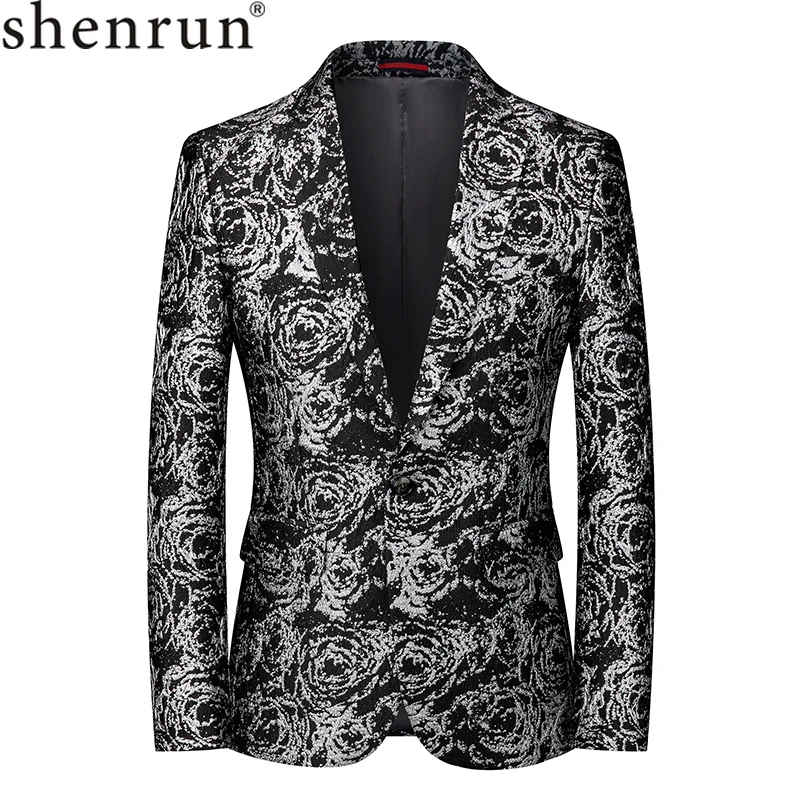 

Shenrun Men Blazer Slim Fit Business New Casual Suit Jacket Banquet Party Prom Ball Stage Costume Gold Silver Singer Host Dancer