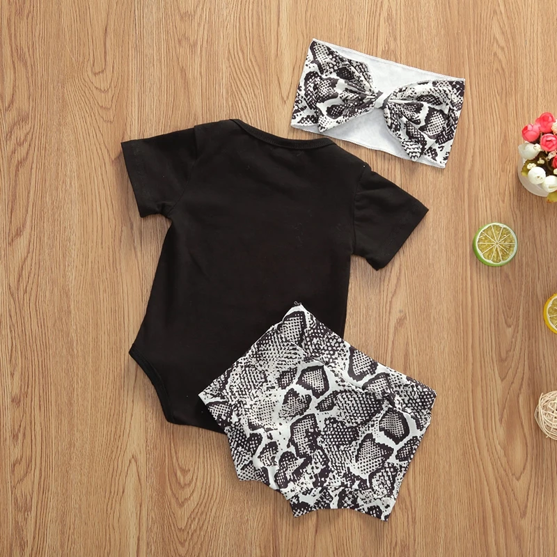 

Summer Fashion Leapard Prind Clothes Sets 0-18M Newborn Infant Baby Girls Boys Shorts Sleeve Romper Tops+Shorts+Headband