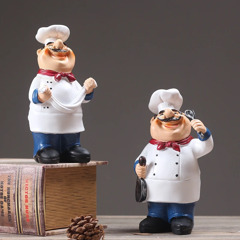 Retro Chef Model Ornaments Resin Crafts Mini Figurines Home Kitchen Restaurant Bar Coffee Decor-A |