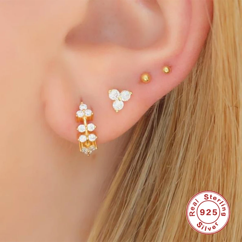 

CANNER Real 925 Sterling Silver Hoop Earrings 2021 Trendy Small Circle Zircon Cartilage Huggies Earrings for Women Fine Jewelry