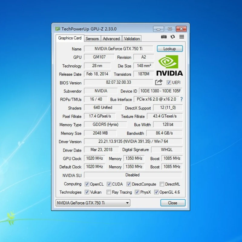 Видеокарта GTX 750ti 2 ГБ GDDR5 128 бит для ПК Дискретная настольных с низким уровнем шума