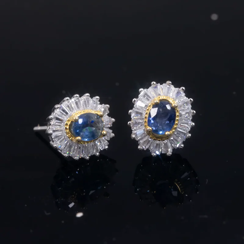

fine natural sapphire Earrings for Women Silver With 925 Sterling Sliver Platinum plating Heart Wedding&Birthday Jewelry