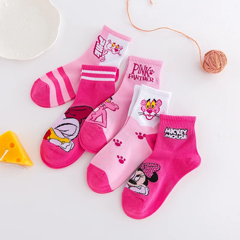 

5 Pairs Disney Mickey Minnie Stitch Socks Cartoon Anime Socks for girls Children's Socks Cotton Anti Slip socks for kids 2-12Y