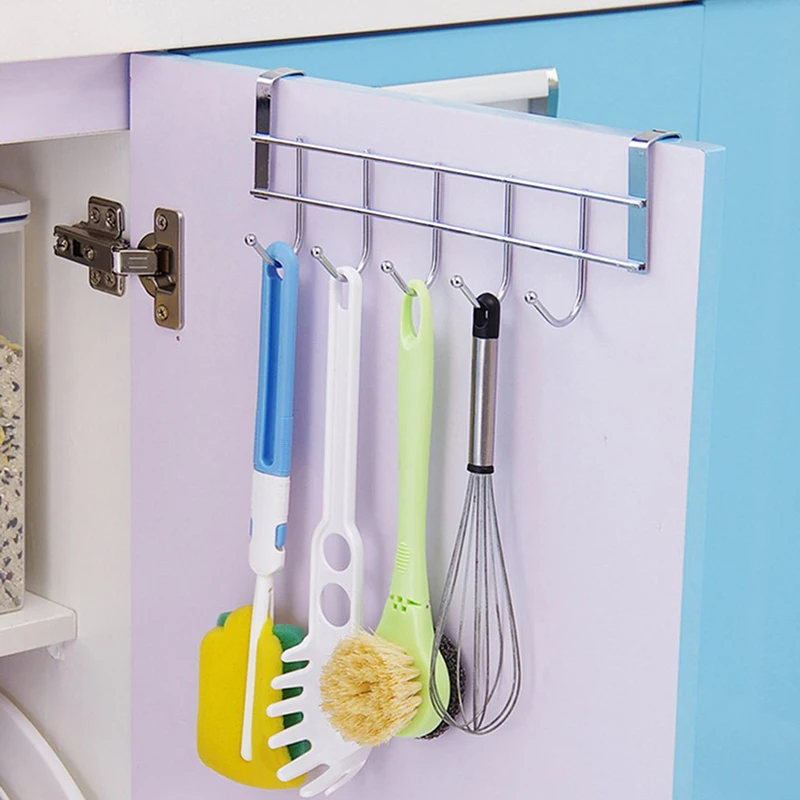 

Five-Hook Door Hanging Rack Metal Door-Back Traceless Clothes Cap Hanger Hook Kitchen Bedroom Door Rack Towel Holder