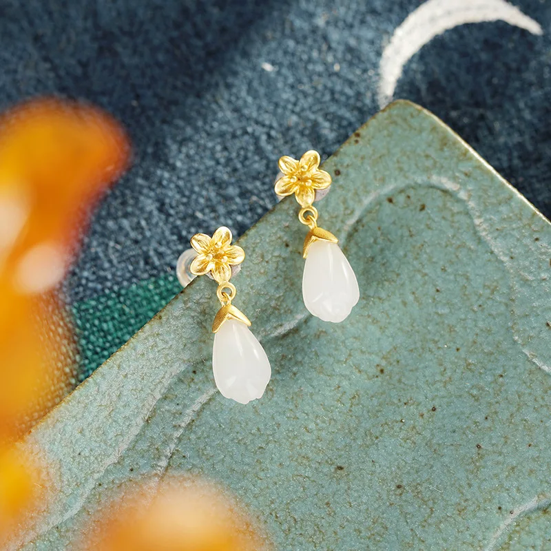 Новое поступление серьги-гвоздики из стерлингового серебра S925 с нефритом |