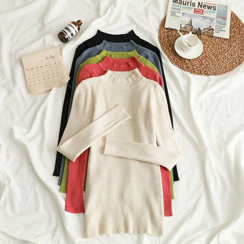 

New Spring Autumn Casual Tshirts Women Solid Knitted Tops Long Sleeves T-Shirt Multi Colors Woman Clothing