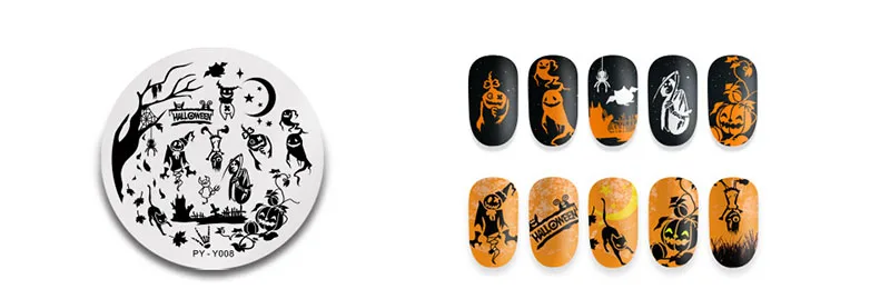 PY-Y008 12*6cm Rectangle Nail Stamping Template Halloween Style pumpkin Spider Web Flower Patterns DIY Nail Designs Manicure Stamp Plate - Цвет: PY-Y008