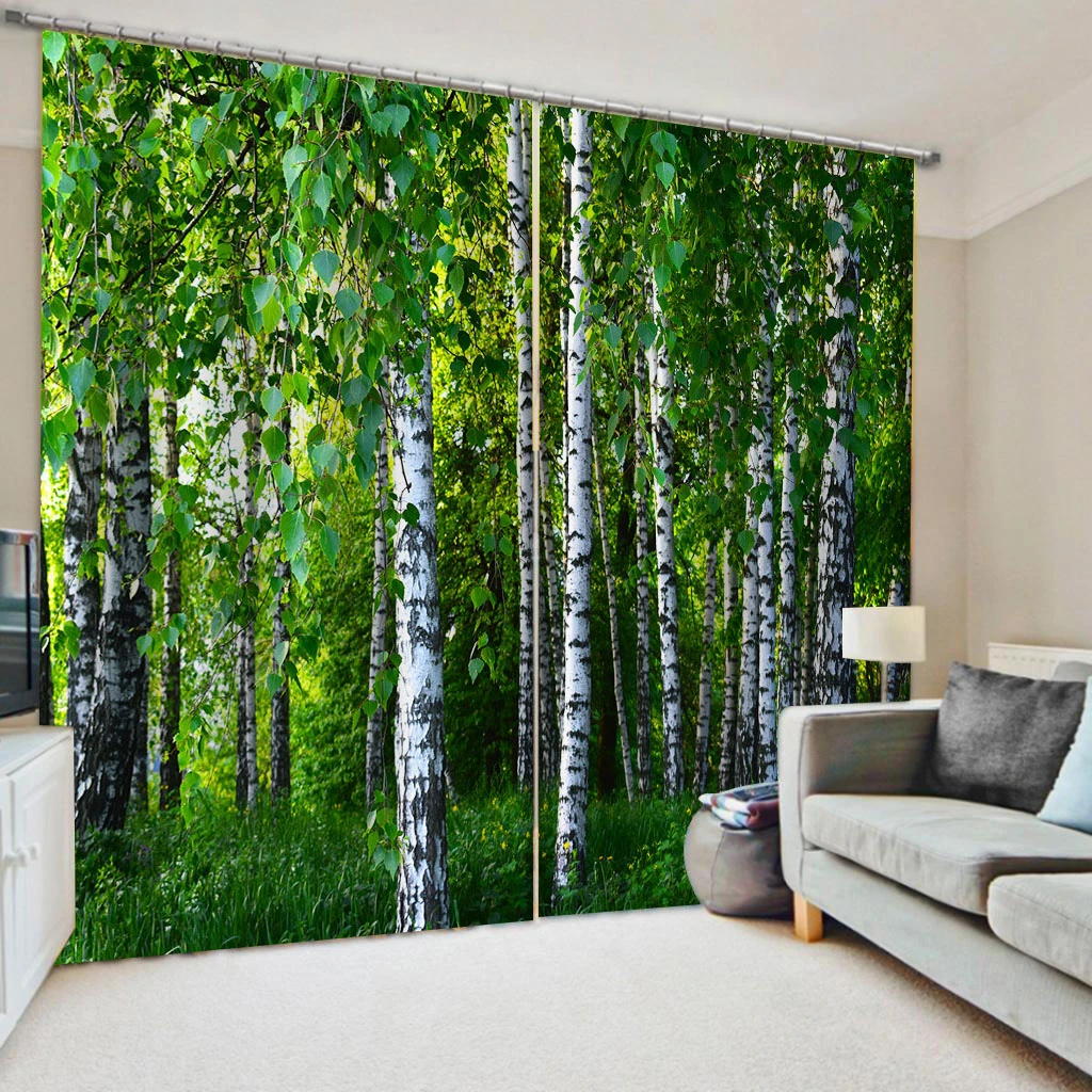 

Luxury Blackout 3D Window Curtains For Living Room green forest curtains 3d stereoscopic curtains