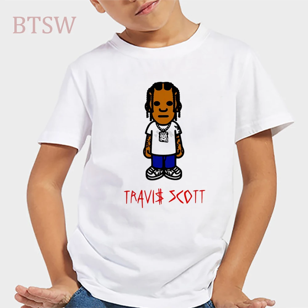 Футболка Трэвис Скотт для мальчиков и девочек белый Повседневный Топ с коротким