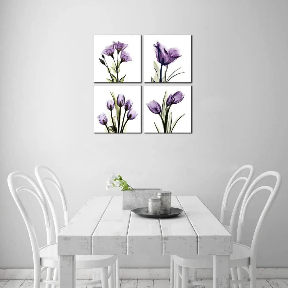

Elegant Purple Flickering Flower Canvas Printing Wall Art for Office Home Decorations 4 Panel Modern Abstract Gallery Artwork