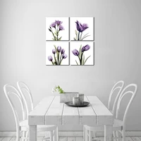 elegant purple flickering flower canvas printing wall art for office home decorations 4 panel modern abstract gallery artwork