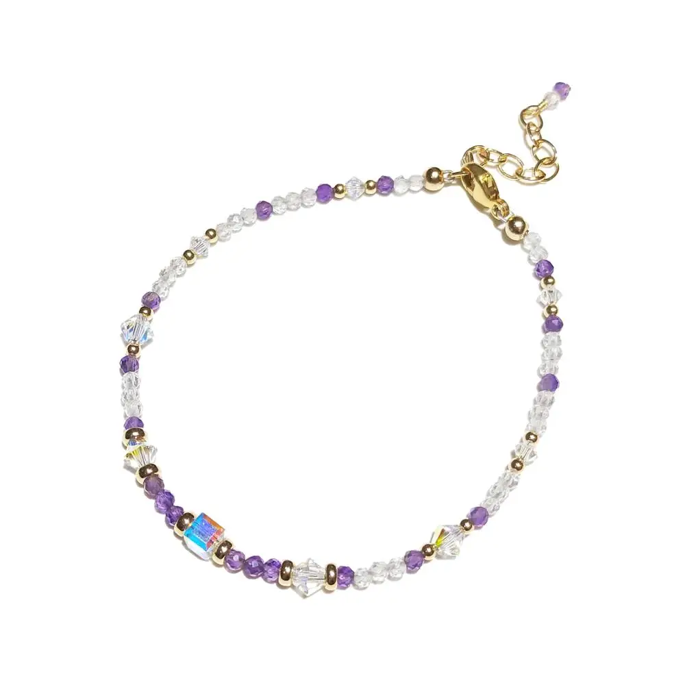 

Lii Ji Clear Quartz Amethyst 14K Gold Filled Austrian Crystal Mini Stone Beaded Bracelet For Children Women Christmas Gift