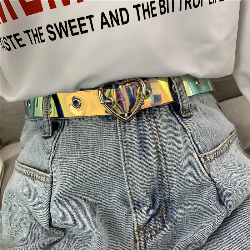 

New Punk Ladies Round Heart PVC Dazzle Colour Belts Women Belt Resin Cute Transparent Jeans Dress Waist Bands Pin Buckle Strap