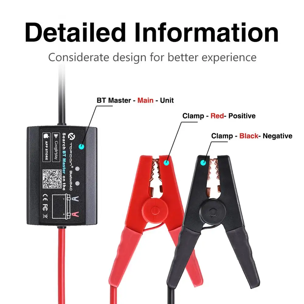 Тестер автомобильного аккумулятора TOPDON 12 В Bluetooth 4 0 монитор беспроводной от 100 до