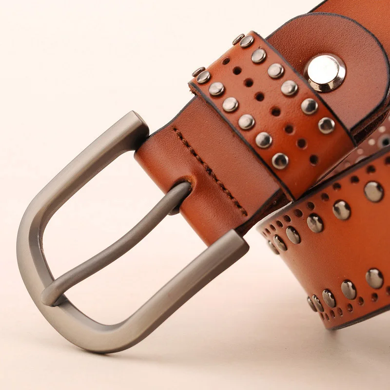 Европейские ремни из натуральной кожи с заклепками в стиле панк для женщин