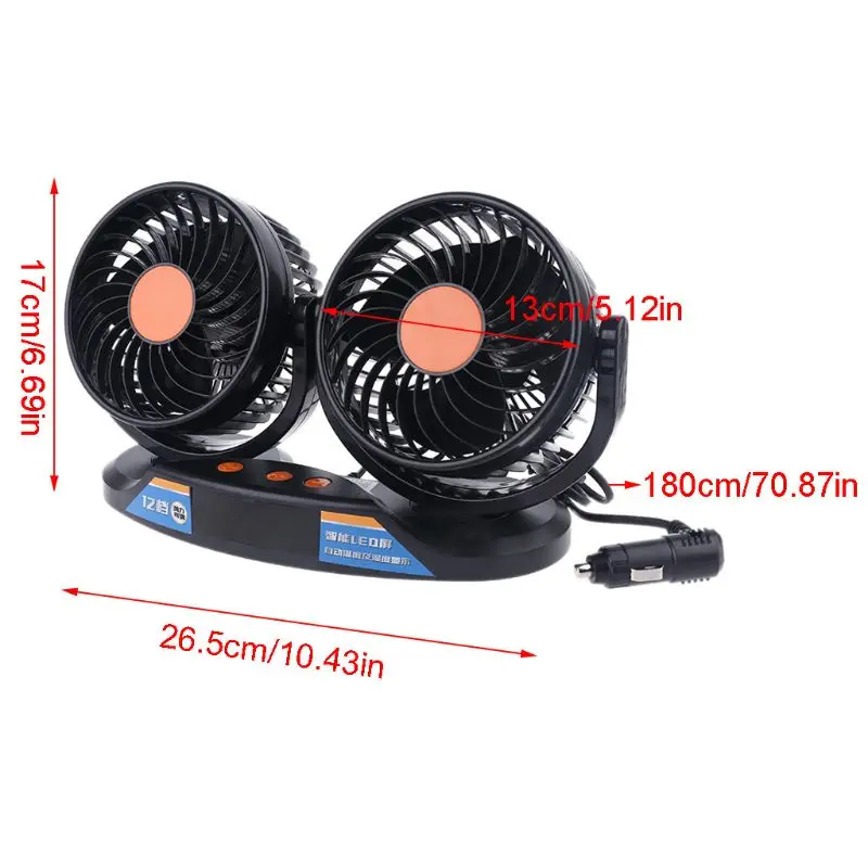 

Car Fan 12V 24V Vehicle Dashboard Fan 5inch Truck 12 Speeds and 360 Rotatable Cooling Fan with Temperature Humidity LED Display