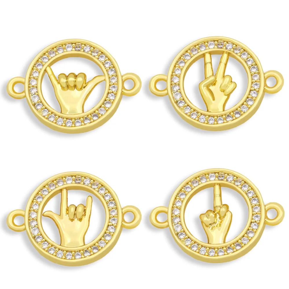 

OCESRIO Mini Yeah Gesture Bracelet Connector 2 Charm Cubic Zirconia 18K Gold Plated Copper Jewelry Accessories chma115